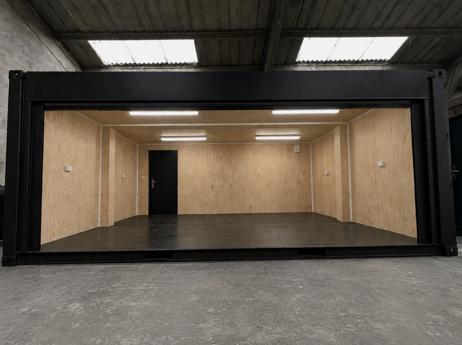 20ft Converted Shipping Container Workshop – Insulated with Electric Roller Shutter & Personnel Door