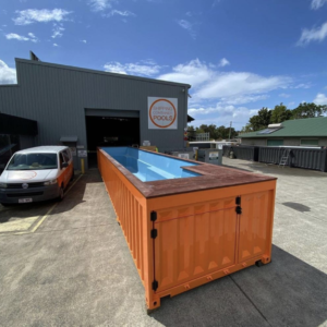 Orange 40ft Shipping Container Pool – Modular Steel Swimming Pool with Integrated Filtration System